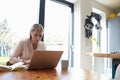 Woman Working From Home On Laptop In Modern Apartment Royalty Free Stock Photo