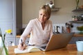 Woman Working From Home On Laptop In Modern Apartment Royalty Free Stock Photo