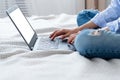 Woman working home laptop self employed freelancer