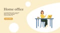 Woman Working at Home Office. Character Sitting at Desk in Room, Looking at Computer Screen Royalty Free Stock Photo