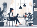 Woman working at home office. Freelance business concept. illustration Generative AI