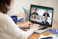 Woman working from home participating in group video call Royalty Free Stock Photo