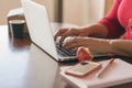 Woman working from home, using latpop Royalty Free Stock Photo