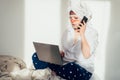 Woman is working from home Royalty Free Stock Photo