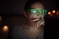 Woman working on laptop computer and yawning at night Royalty Free Stock Photo