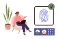 Woman working on laptop with fingerprint authentication and technology elements for secure access Royalty Free Stock Photo