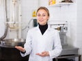 Woman working in modern food factory Royalty Free Stock Photo