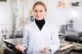 Woman working in modern food factory Royalty Free Stock Photo