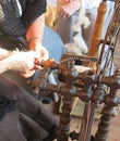 woman working in the old spinning wheel wool Royalty Free Stock Photo