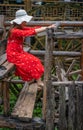 Woman working on the old Water wheel