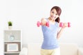 Woman working out with two dumbbells Royalty Free Stock Photo