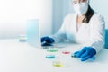 Woman Working With Petri Dishes In The Lab. Royalty Free Stock Photo