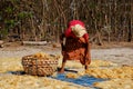 Woman working on a seaweed farm in Indonesia