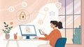 Woman working securely from home office using two factor authentication
