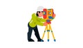 Woman working surveyor. Vector illustration isolated on white background.