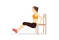 Woman workout with chair for body firming.