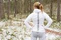 Woman before workout in forest Royalty Free Stock Photo