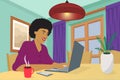 A woman works from home on a laptop. Work from home. Vector and illustration.