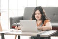 Woman works from home and studying with computer laptop Royalty Free Stock Photo