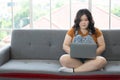 Woman works from home and studying with computer laptop