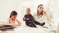 A Woman Works During Maternity Leave At Home. Royalty Free Stock Photo