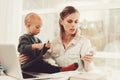 A Woman Works During Maternity Leave At Home. Royalty Free Stock Photo