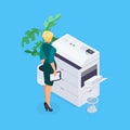 Woman works on a photocopier. Royalty Free Stock Photo