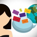 Woman world bubble speech sending email envelope Royalty Free Stock Photo