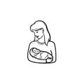 A woman with wraped baby hand drawn outline doodle icon. Royalty Free Stock Photo