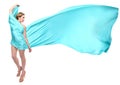 Woman Wrapped in Blue Flowing Fabric