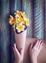 Woman wrapping flowers Royalty Free Stock Photo