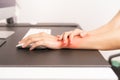 Woman wrist hand arm pain long use mouse working. office syndrome healthcare and medicine concept Royalty Free Stock Photo