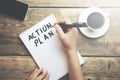 Woman write action plan text