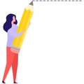 Woman write with pencil vector icon isolated