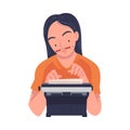 Woman Writer Character at Typewriter Writing Book Engaged in Creative Literary Work Vector Illustration Royalty Free Stock Photo