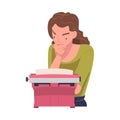 Woman Writer Character at Typewriter Writing Book Engaged in Creative Literary Work Vector Illustration Royalty Free Stock Photo