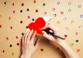 Woman writes a letter on Valentine's Day Royalty Free Stock Photo