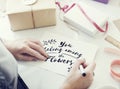 Woman Writing Card Gift Present Concept Royalty Free Stock Photo