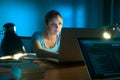 Woman Writing On Laptop Computer Late At Night Royalty Free Stock Photo