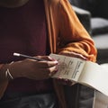 Woman Writing Notepad Notes SWOT Business Concept Royalty Free Stock Photo