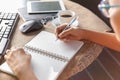 Woman writing shot memories note on white paper with relaxing ti