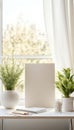 Woman Writing in Spiral Notebook in Modern Beige Room with Plants