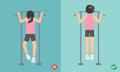 Woman wrong and right pull up posture