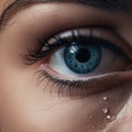 A woman& x27;s eye with tears on it, AI Royalty Free Stock Photo