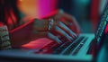 Woman'S Hands Coding Html And Programming On Laptop Screen In Close Up