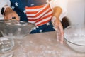 Woman& x27;s hands sifting flour through sieve. Selective focus. Royalty Free Stock Photo