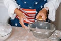 Woman& x27;s hands sifting flour through sieve. Selective focus. Royalty Free Stock Photo