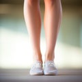 A woman& x27;s legs in white tennis shoes, AI