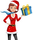 Woman Xmas Holding Gift Isolated