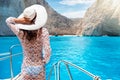 Woman on a yacht on the island of Zakynthos, Greece Royalty Free Stock Photo